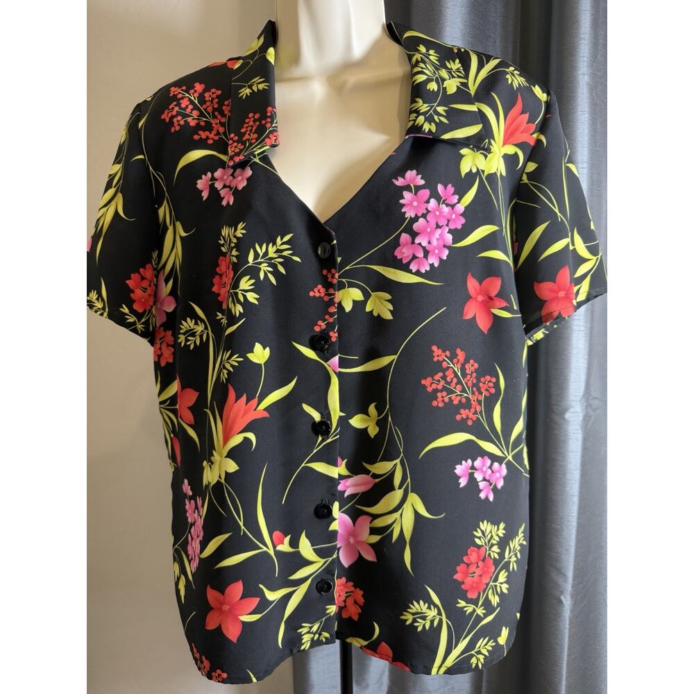 Vintage Jaclyn Smith Large Floral Blouse Retro 90’s Boho Chic Tropical Gothic